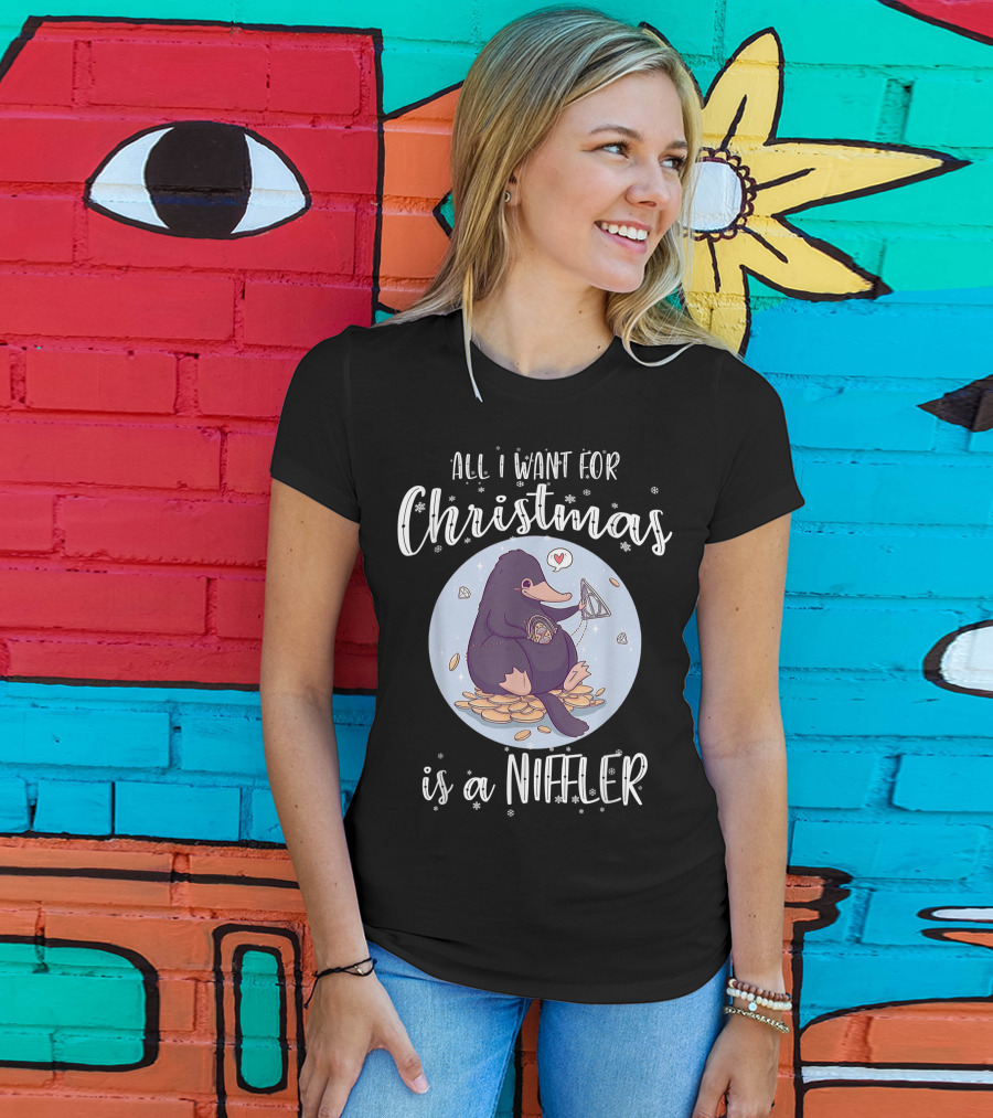 All I Want For Christmas Is A Niffler Snowflakes Coins Jewel Heart Balloon T-Shirt