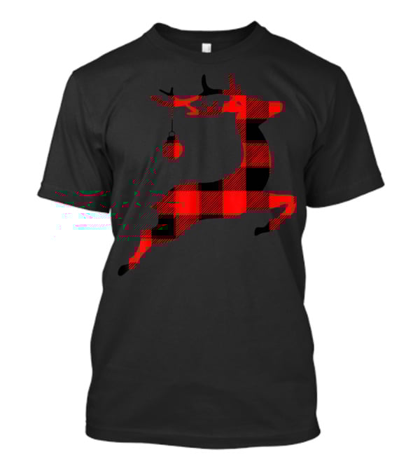 Festive Black And Red Plaid Reindeer Silhouette T-Shirt