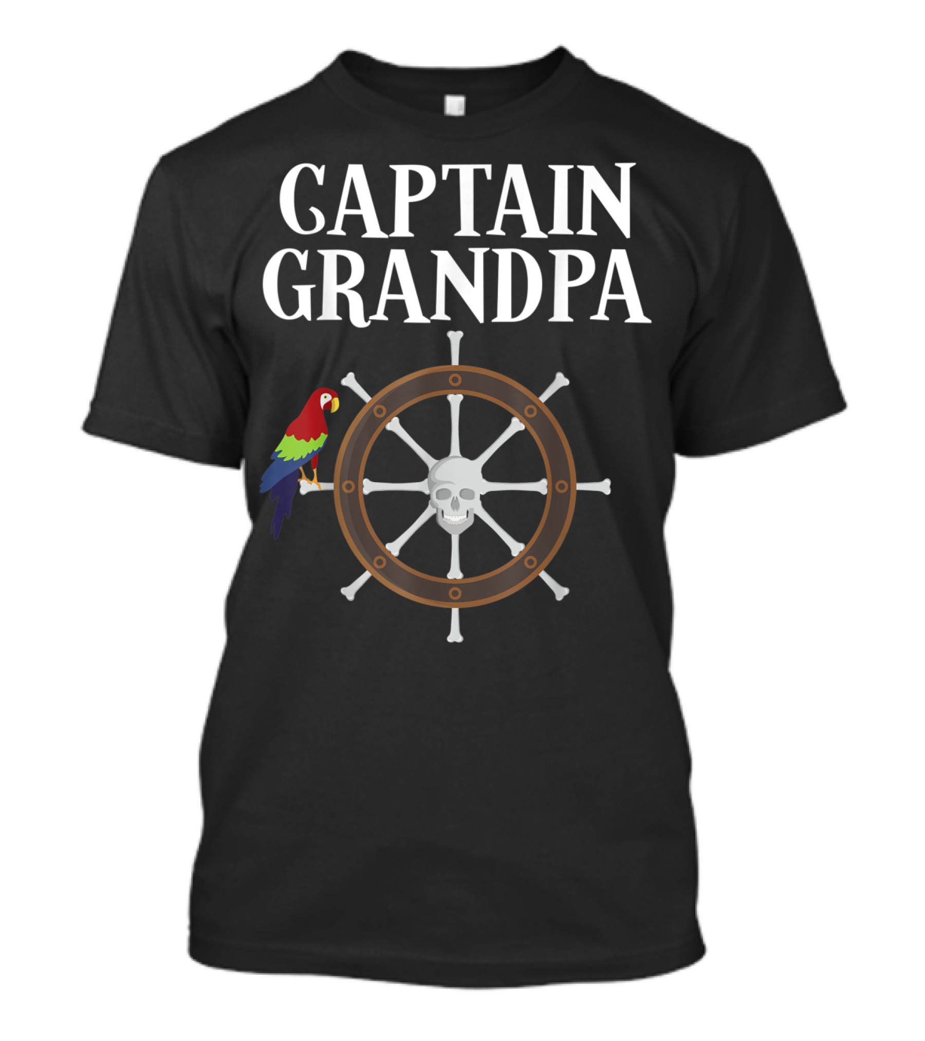 Captain Grandpa Parrot Skull Ship Wheel T-Shirt