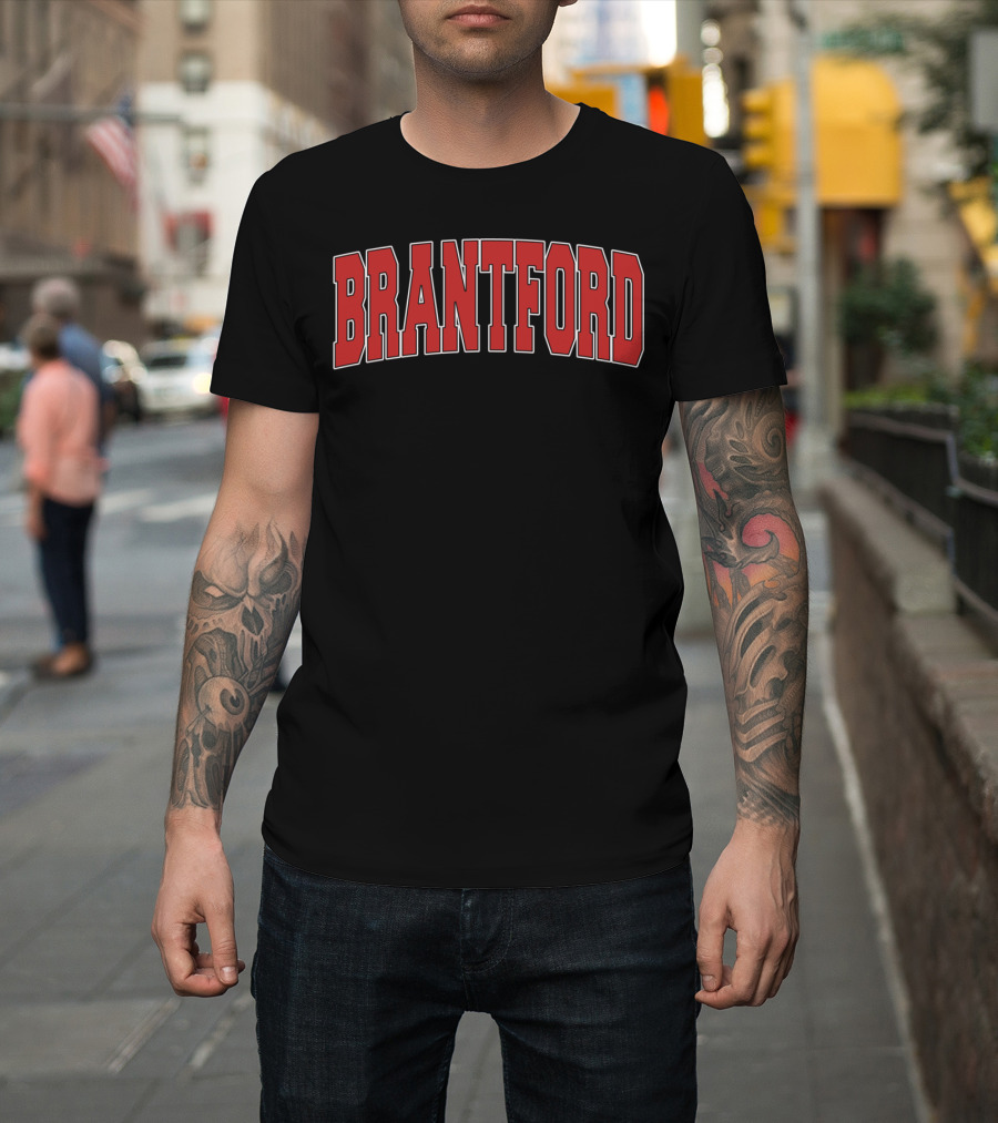 Brantford Canada Varsity Style Red Block Lettering T-Shirt