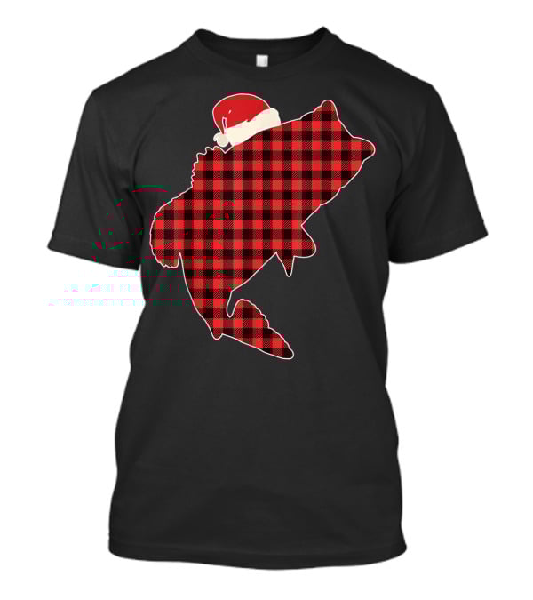Christmas Fish Santa Hat Red Plaid Buffalo T-Shirt
