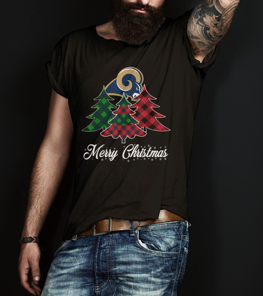 Merry Christmas Los Angeles Rams Plaid Trees Football Team T-Shirt