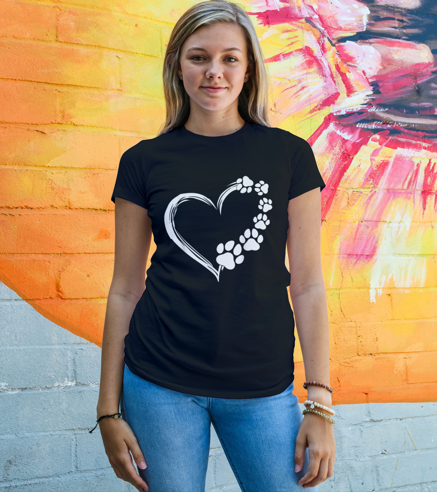 Puppy Paw Print Heart Cute Dog T-Shirt