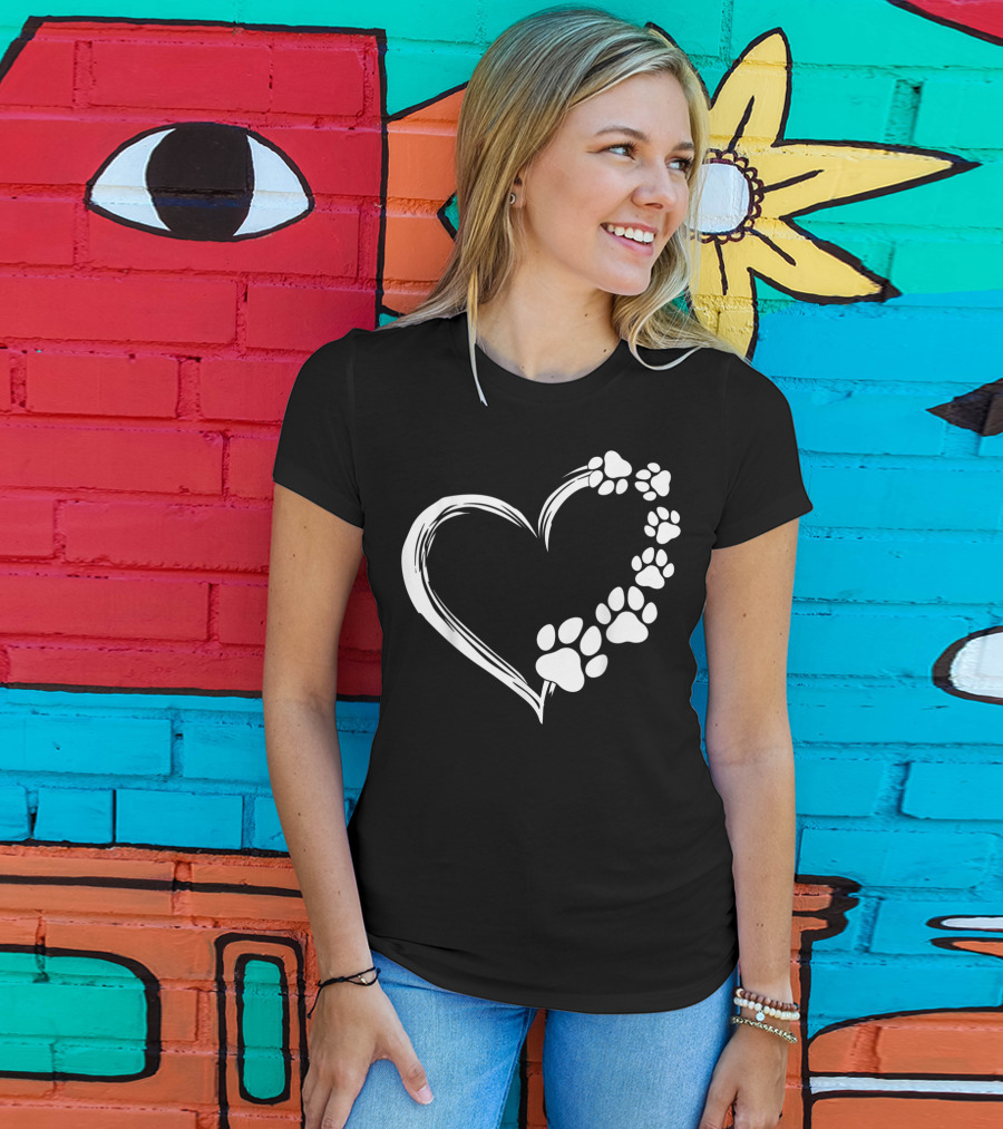 Puppy Paw Print Heart Cute Dog T-Shirt