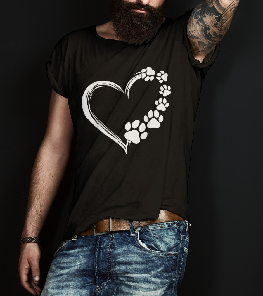 Puppy Paw Print Heart Cute Dog T-Shirt