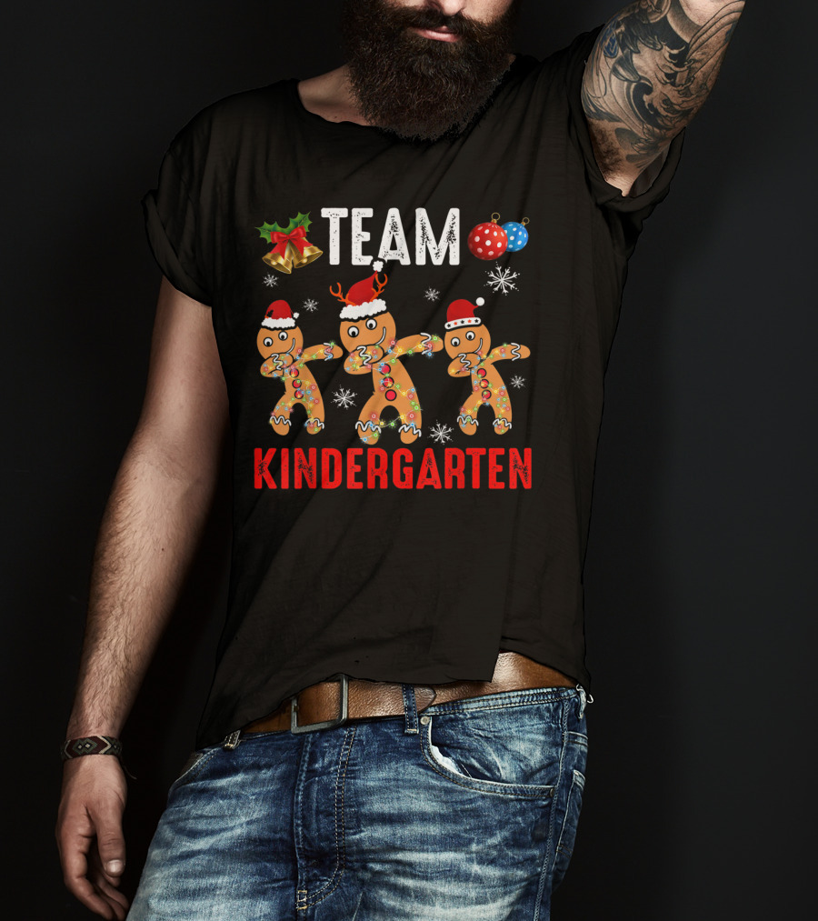 Team Kindergarten Gingerbread Dabbing Christmas Ornaments Snowflakes T-Shirt