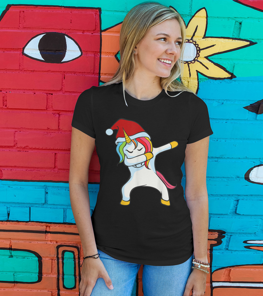 Santa Hat Dabbing Unicorn Christmas Magic T-Shirt