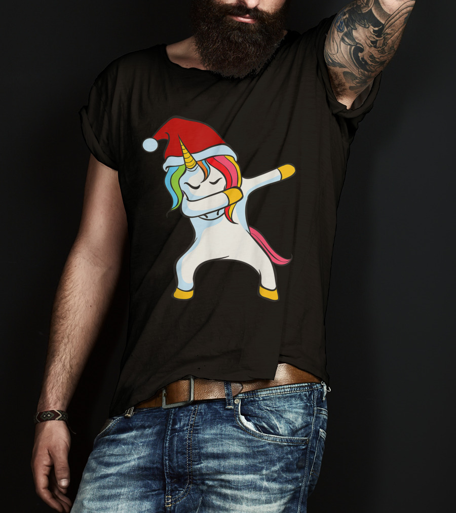 Santa Hat Dabbing Unicorn Christmas Magic T-Shirt