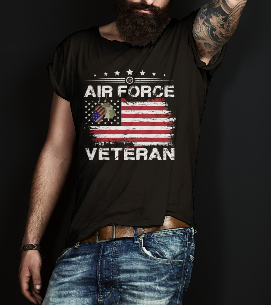 Air Force Veteran Distressed American Flag Dog Tags T-Shirt