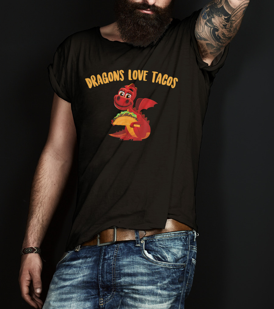 Dragons Love Tacos Red Dragon Holding Taco T-Shirt