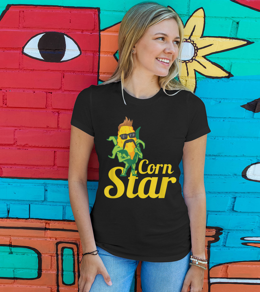 Funny Corn Star With Sunglasses And Mustache Maize Character T-Shirt