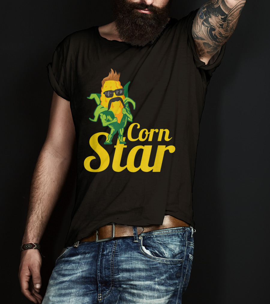 Funny Corn Star With Sunglasses And Mustache Maize Character T-Shirt