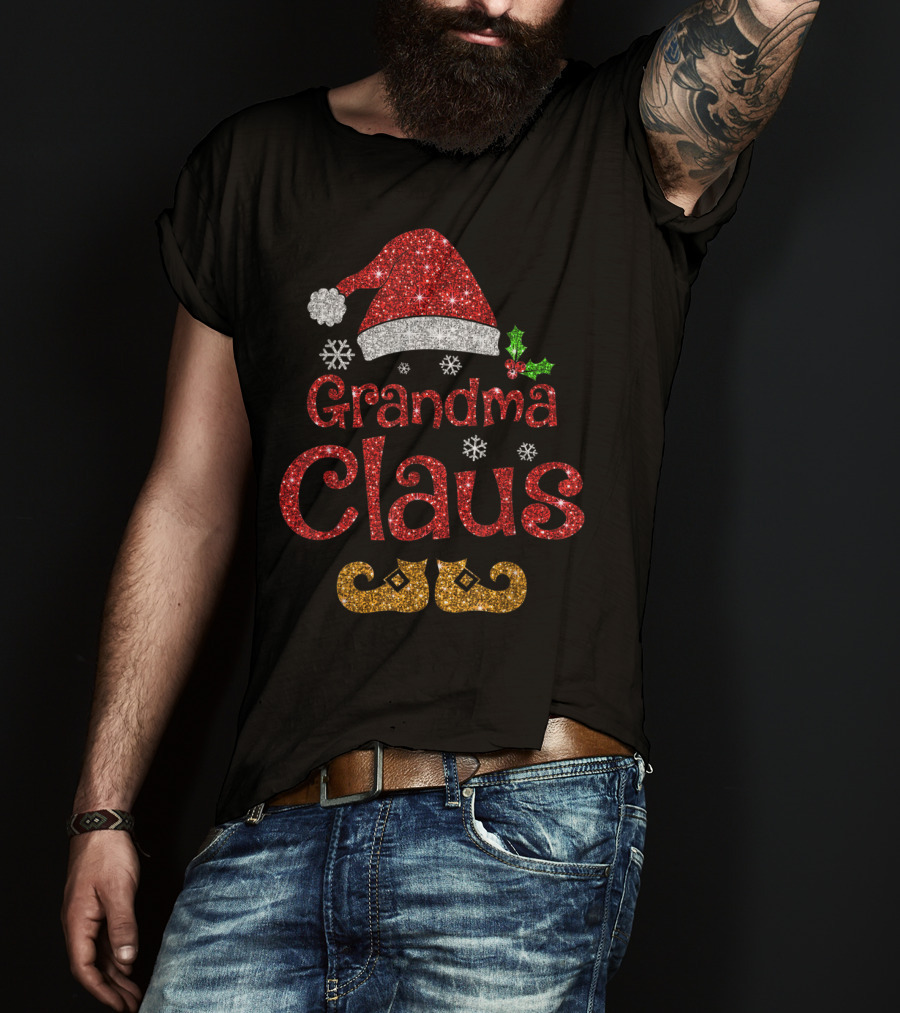 Grandma Claus Sparkly Santa Hat And Shoes Holiday Cheer T-Shirt