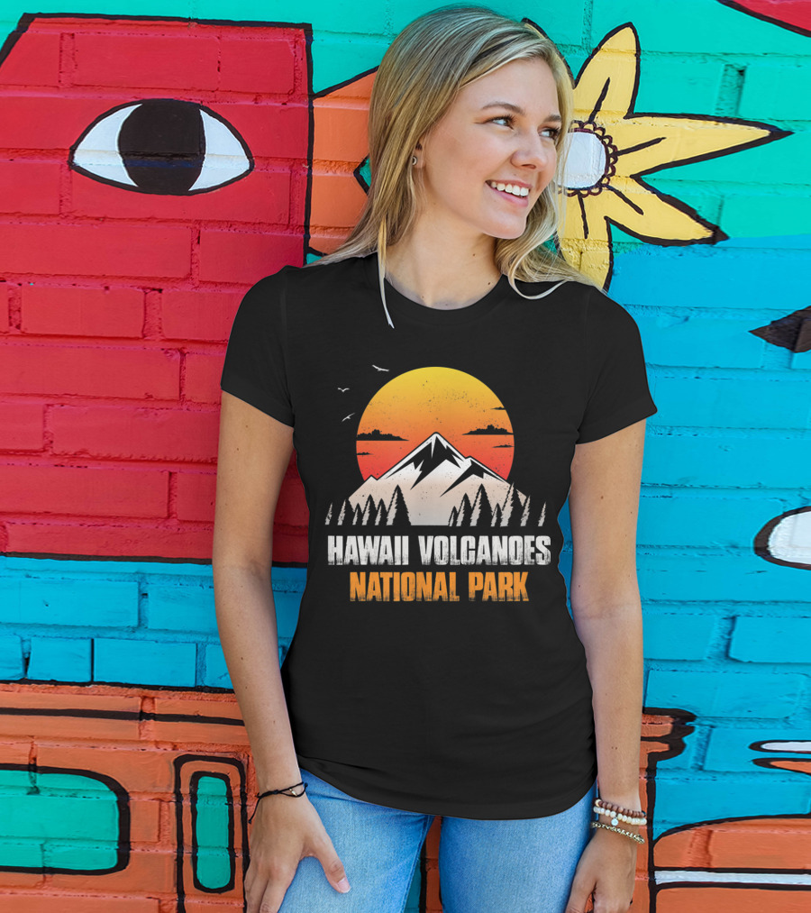 Hawaii Volcanoes National Park Sunset Mountain Landscape With Birds T-Shirt