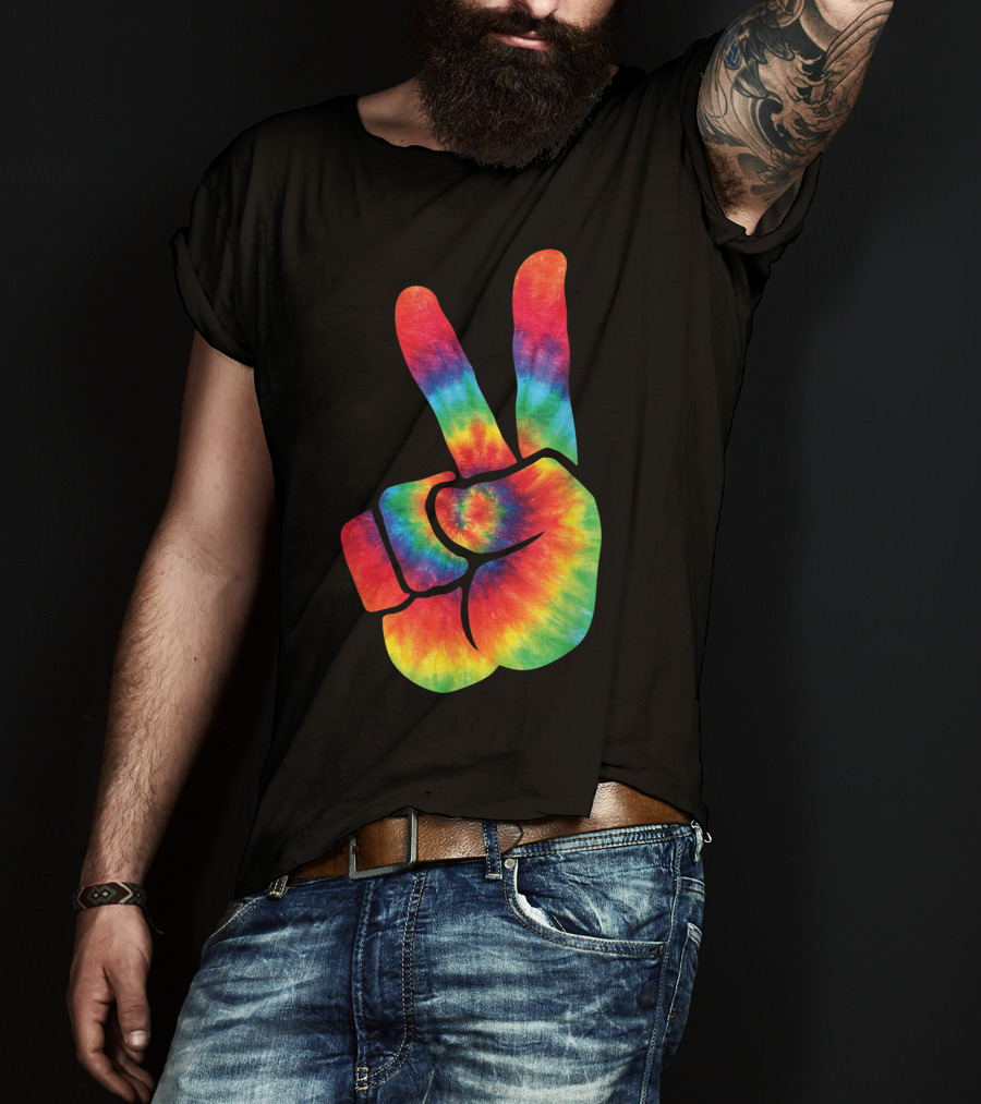 Hippie Tie Dye Peace Hand Colortone Rainbow T-Shirt