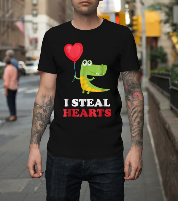 Shirt: I Steal Hearts Dinosaur Holding Balloon Valentines Day T-Shirt I Steal Hearts Dinosaur Holding Balloon Valentines Day T-Shirt