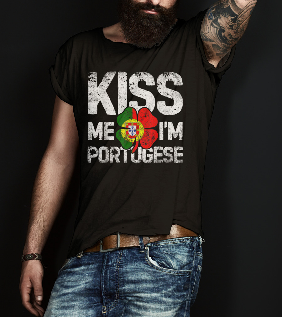 Kiss Me I'm Portuguese Shamrock Flag T-Shirt