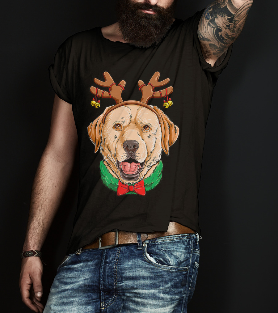 Labrador With Christmas Reindeer Antlers And Bow Tie Dog Xmas O7 T-Shirt