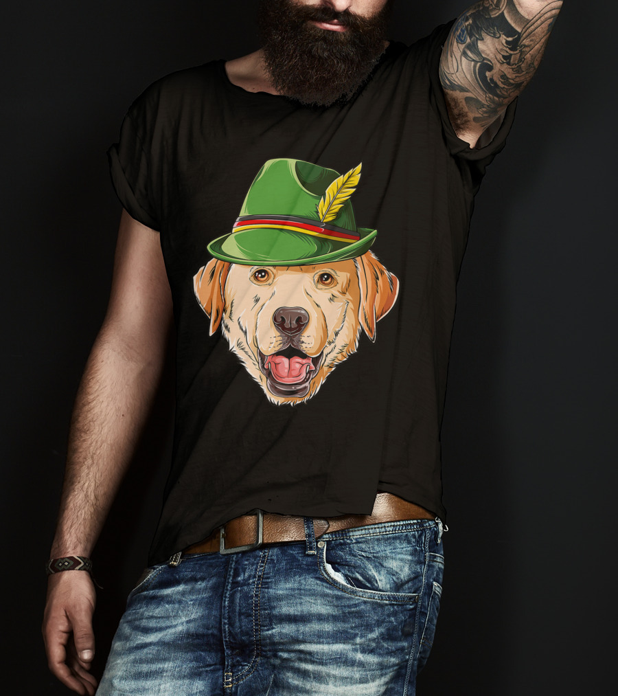 Labrador Oktoberfest Dog In Green German Hat With Feather T-Shirt