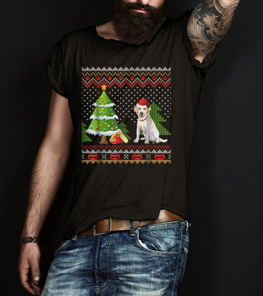 Labrador Santa Christmas UglyDog Sweater With Holiday Tree And Gifts T-Shirt