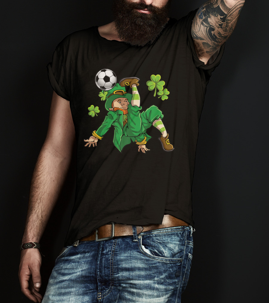 Leprechaun Soccer With Shamrocks And Soccer Ball Kick T-Shirt