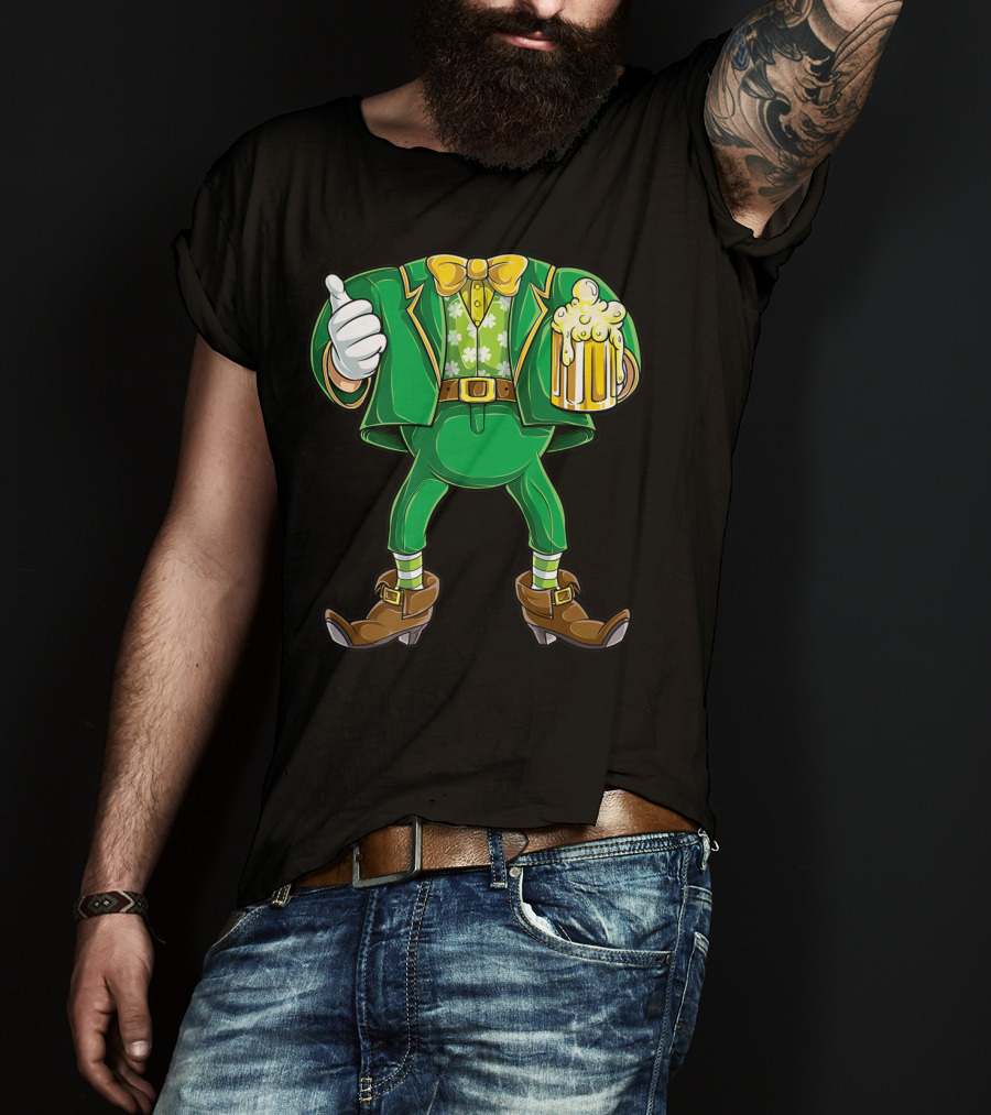 Leprechaun Costume St Patricks Day Men Beer Holding Foamy Mug And Thumbs Up T-Shirt