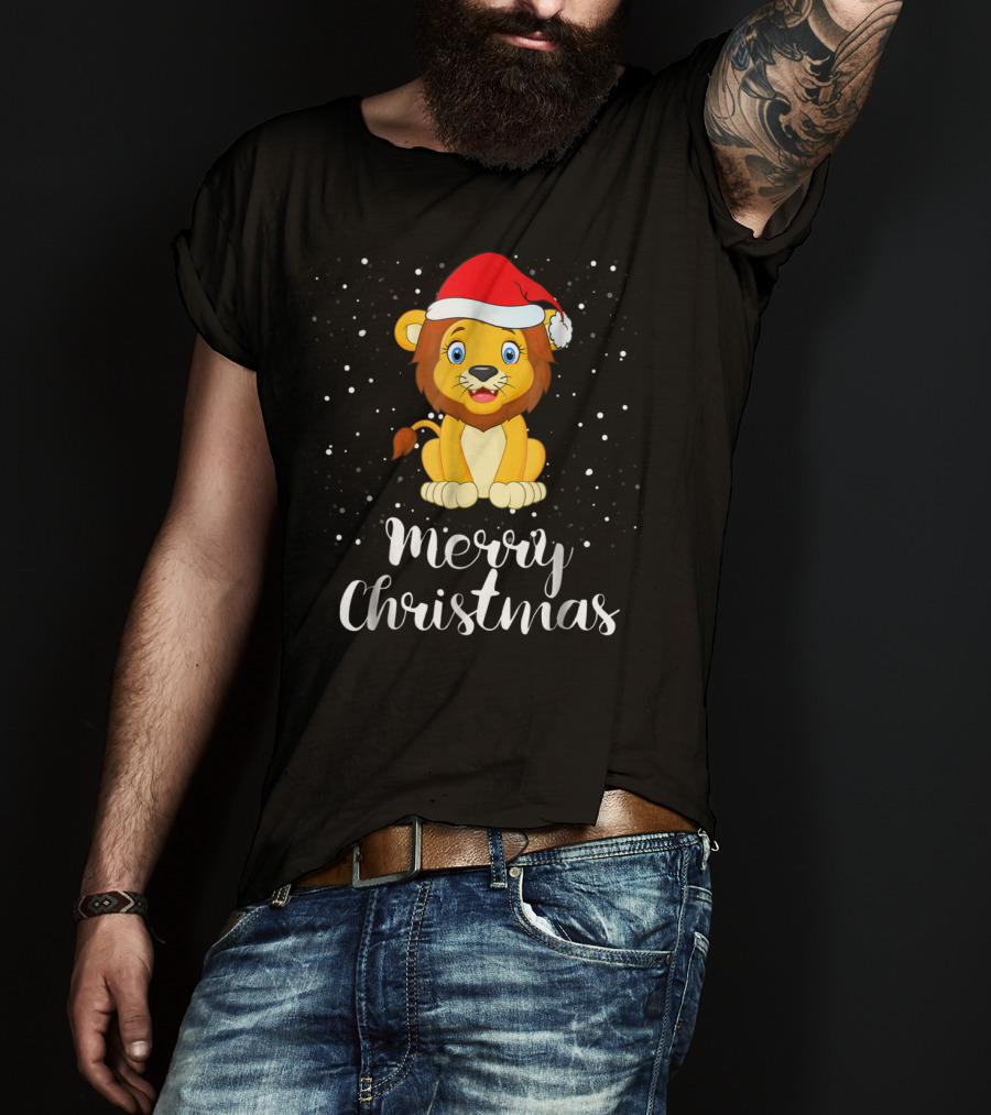 Merry Christmas Lion Funny Matching Family Group T-Shirt
