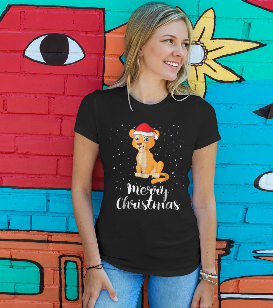 Lioness Merry Christmas Matching Family Group Santa Hat Snowfall T-Shirt