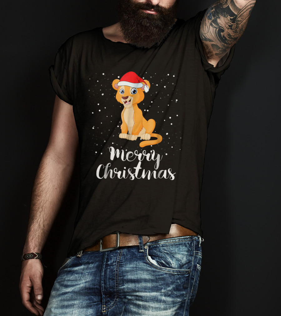 Lioness Merry Christmas Matching Family Group Santa Hat Snowfall T-Shirt