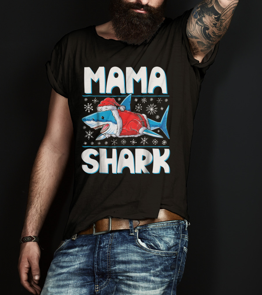 Mama Shark Santa Festive Snowflakes T-Shirt