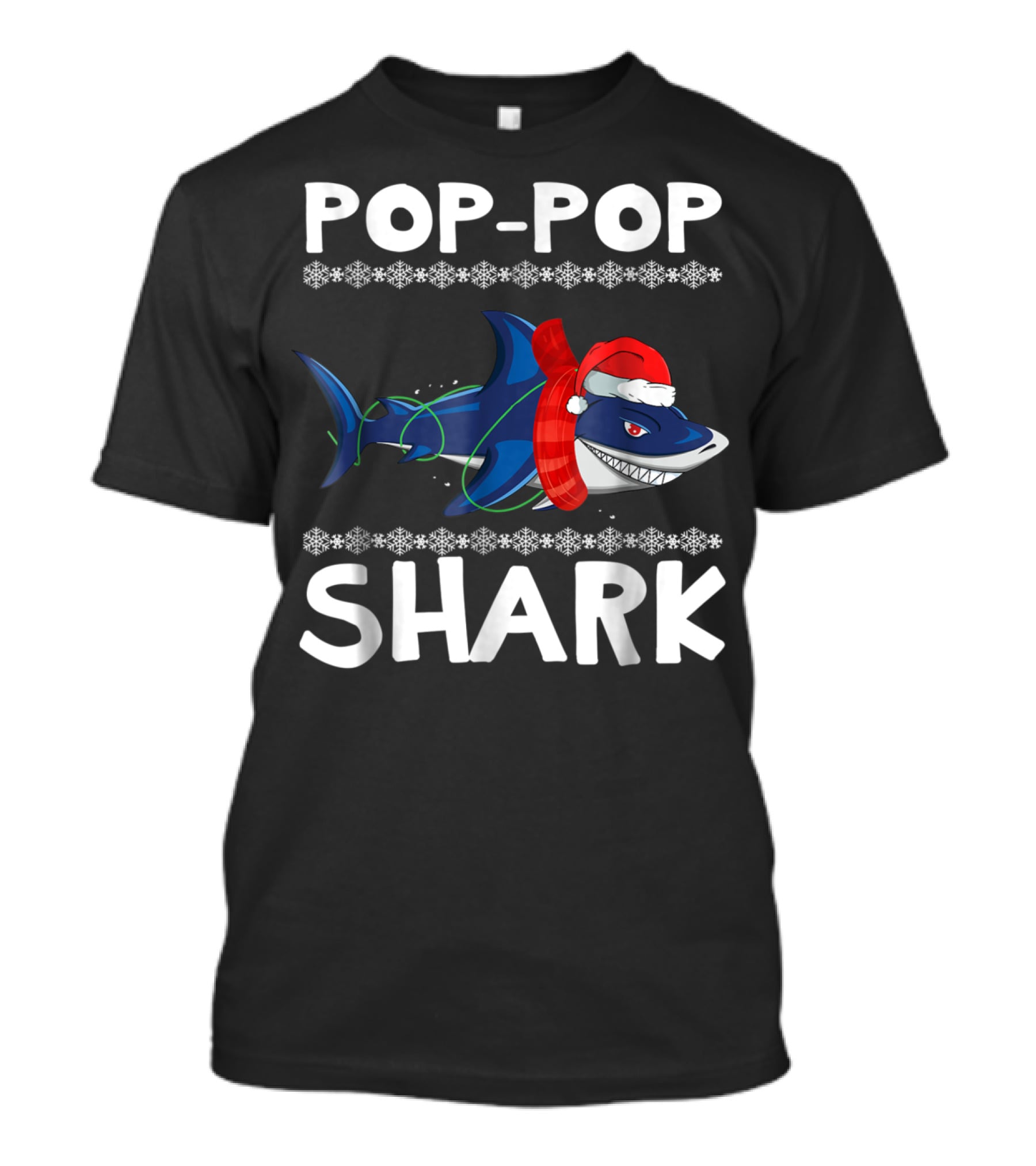Pop-Pop Shark Santa Hat Christmas Family T-Shirt