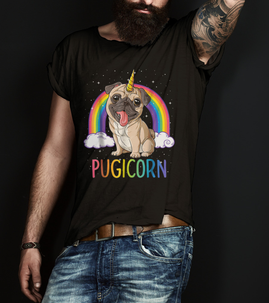 Pugicorn Pug Unicorn Kids Women Rainbow Galaxy T-Shirt