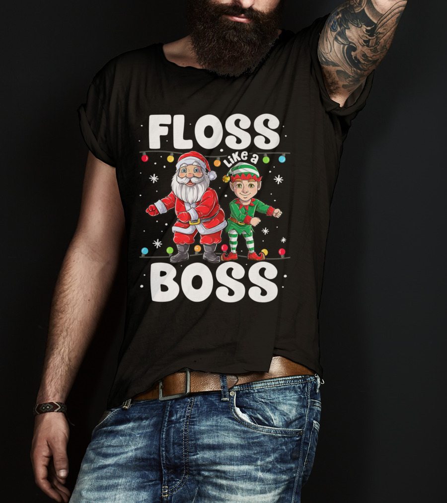 Floss Like A Boss Santa Elf Dance Christmas Lights T-Shirt