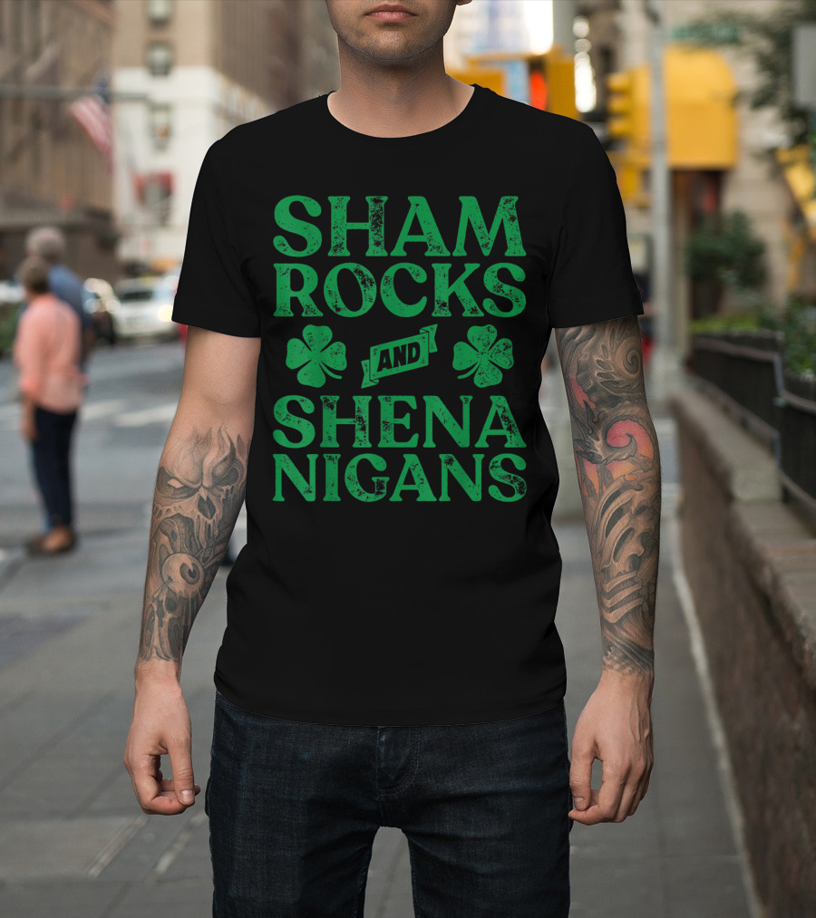 SHAMROCKS AND SHENANIGANS Clover Symbols Green St. Patrick's Day Fun T-Shirt