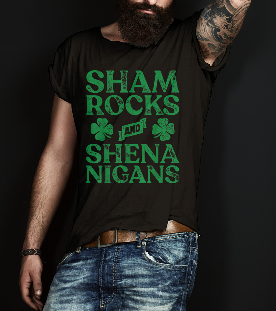 SHAMROCKS AND SHENANIGANS Clover Symbols Green St. Patrick's Day Fun T-Shirt