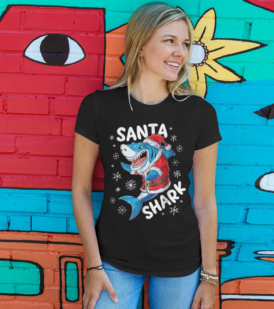 Santa Shark Christmas Boys Men T-Shirt