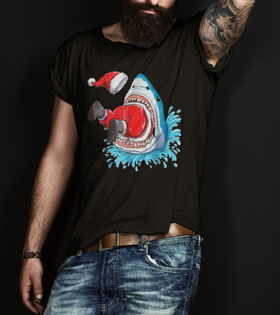 Merry Sharkmas Santa Claus Shark Christmas Holiday Fun T-Shirt