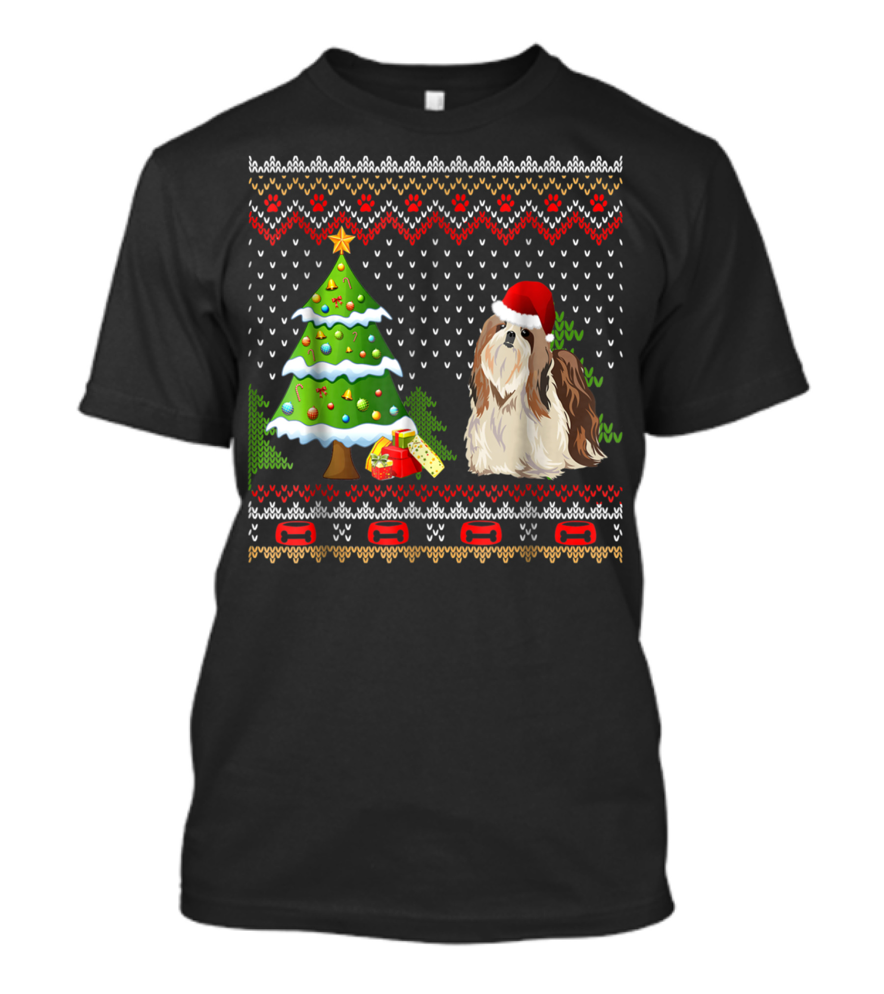 Shih Tzu Santa Christmas Ugly Dog Sweater Tree T-Shirt