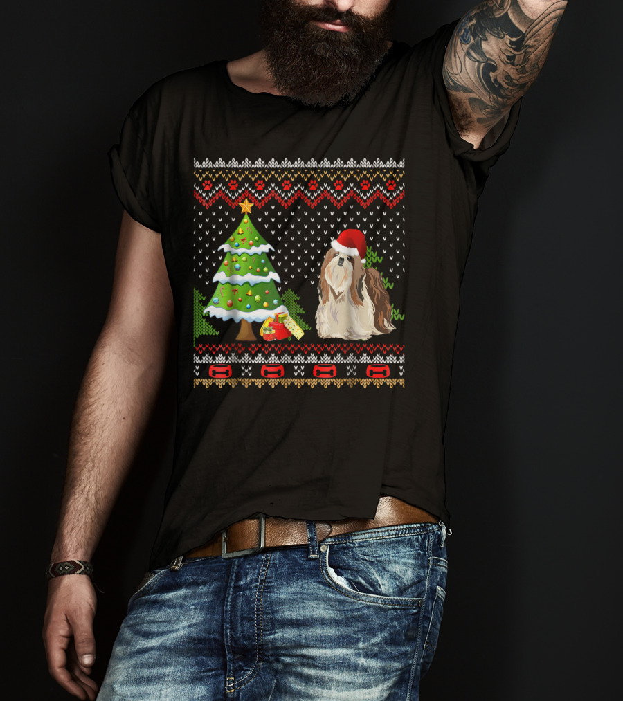 Shih Tzu Santa Christmas Ugly Dog Sweater Tree T-Shirt