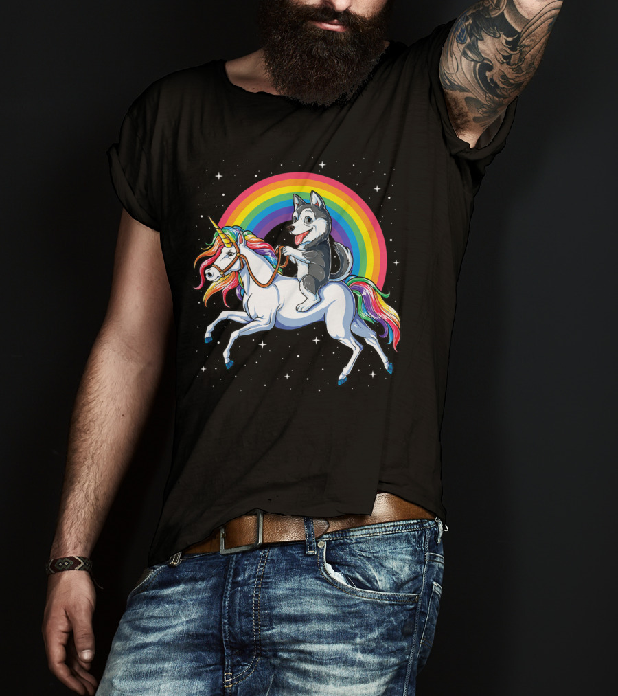 Siberian Husky Riding Rainbow Unicorn In Space Galaxy MK Women's T-Shirt