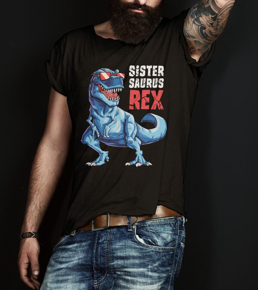 Sister Saurus Rex Dinosaur With Sunglasses T-Shirt