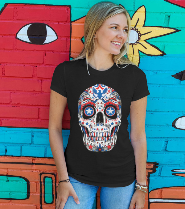 Sugar Skull Patriotic 4th Of July Women’s Star Eagle T-Shirt