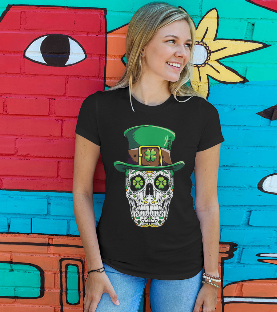 Sugar Skull Clover Top Hat T-Shirt