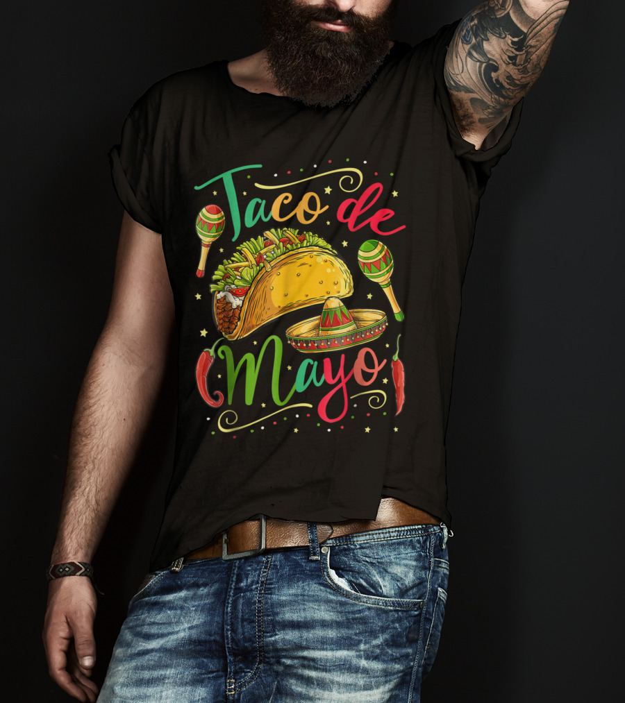 Taco De Mayo Cinco De Mayo Festive Maracas Sombrero Peppers T-Shirt