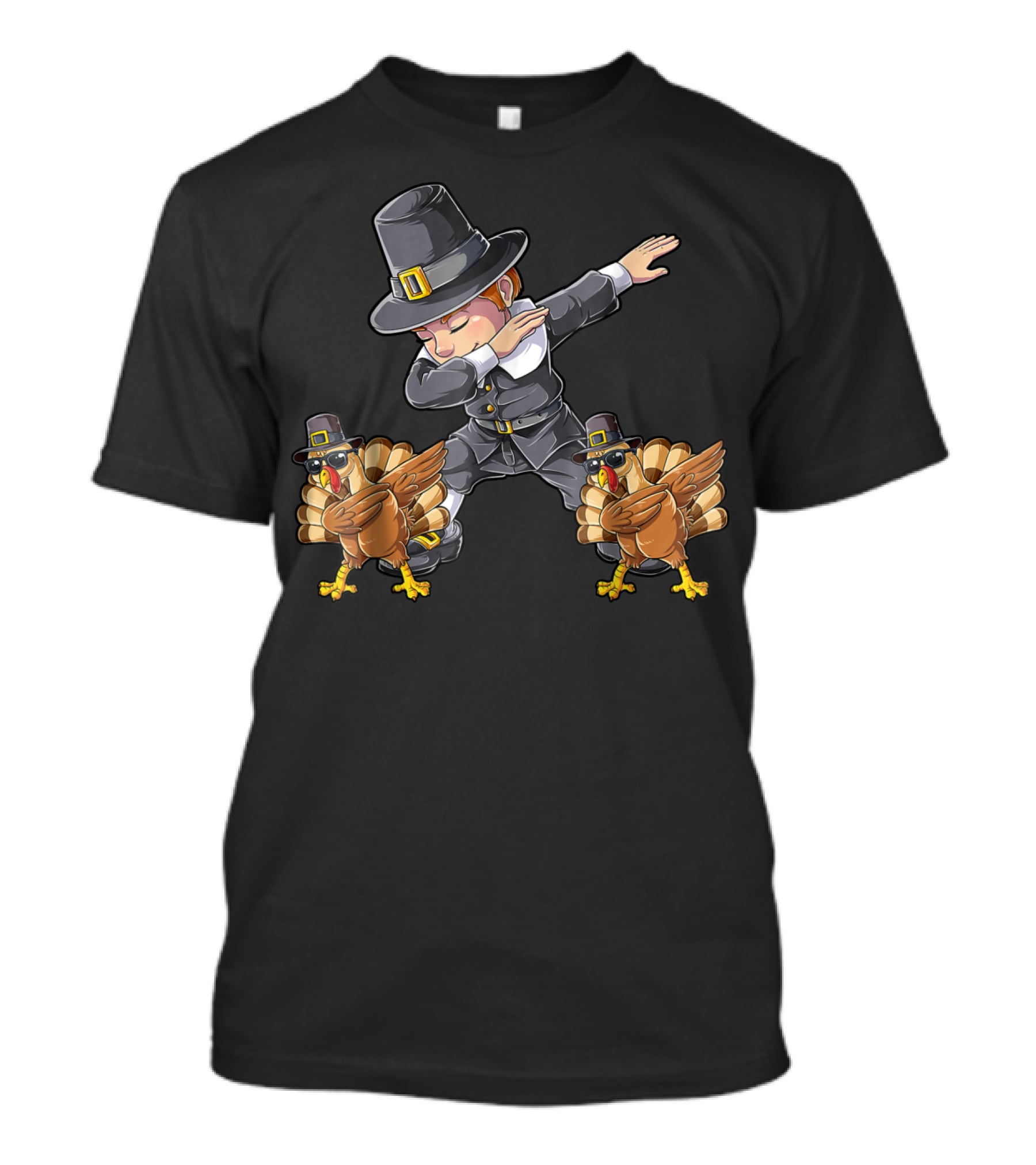 Thanksgiving Dabbing Pilgrim With Turkeys Kids UL T-Shirt