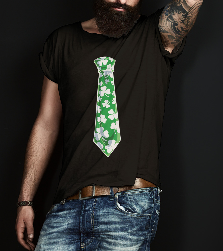 St Patricks Day Green Shamrock Tie Boys Men T-Shirt