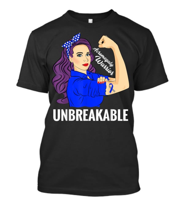 Rosie The Riveter Inspired Acromegaly Warrior Unbreakable Rare Disease Awareness T-Shirt