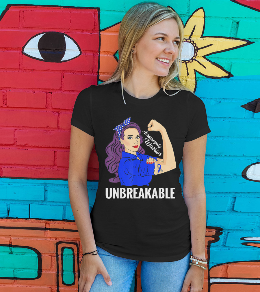 Rosie The Riveter Inspired Acromegaly Warrior Unbreakable Rare Disease Awareness T-Shirt
