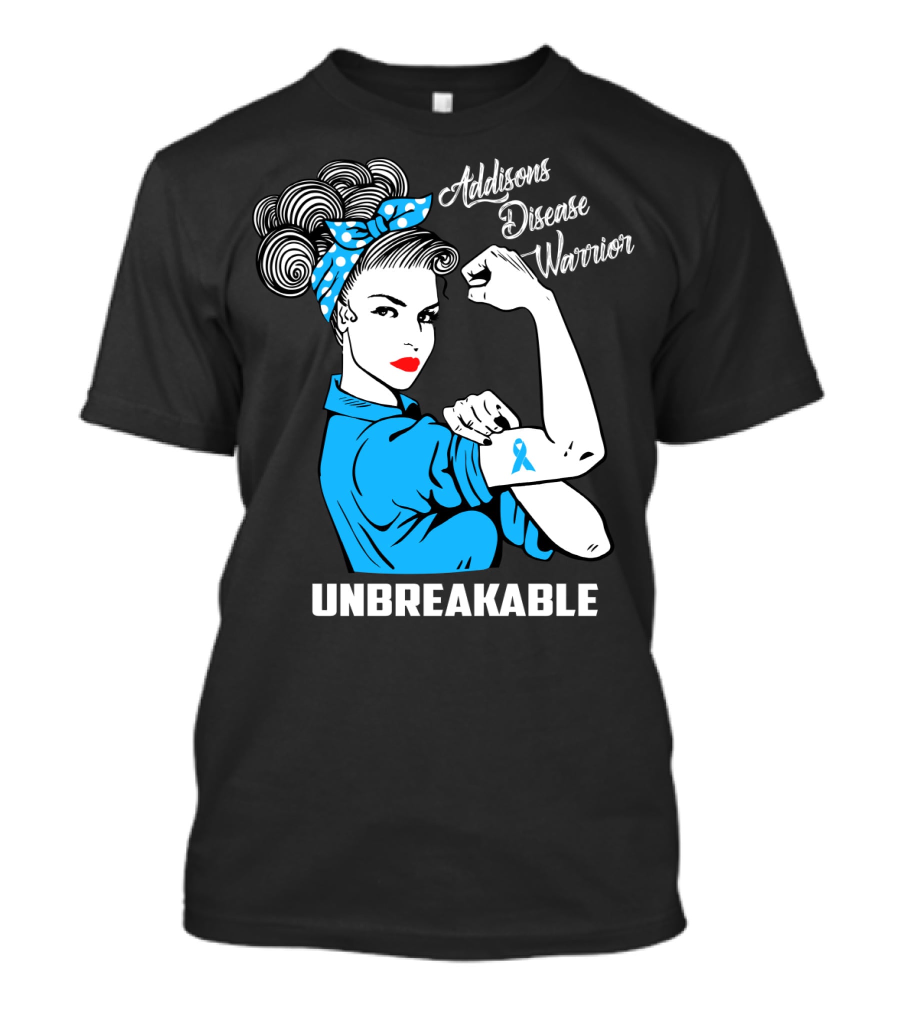 Addisons Disease Warrior Unbreakable Awareness Woman With Ribbon T-Shirt