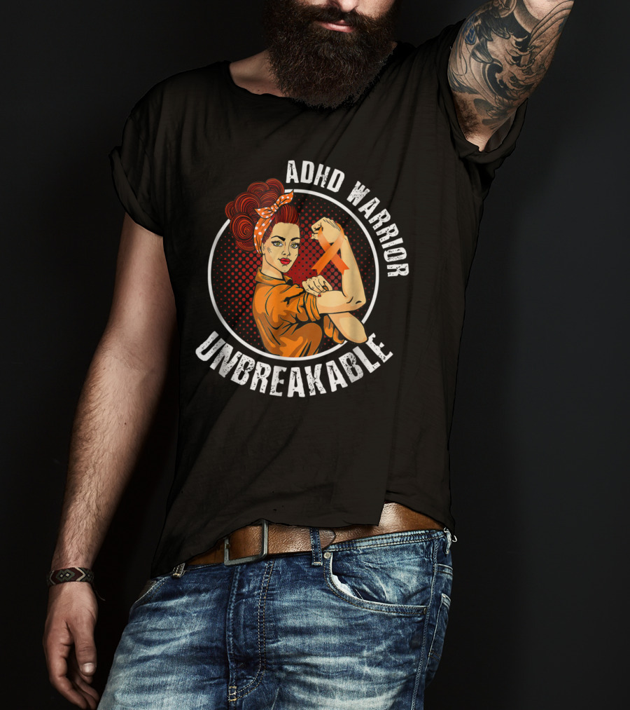 ADHD Warrior Unbreakable Strong Woman Ribbon T-Shirt